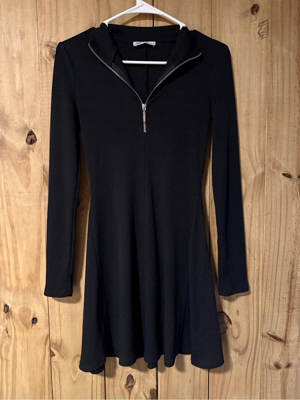 Zara | Dresses | Zara Black Longsleeve Hooded Zip Skater Dress